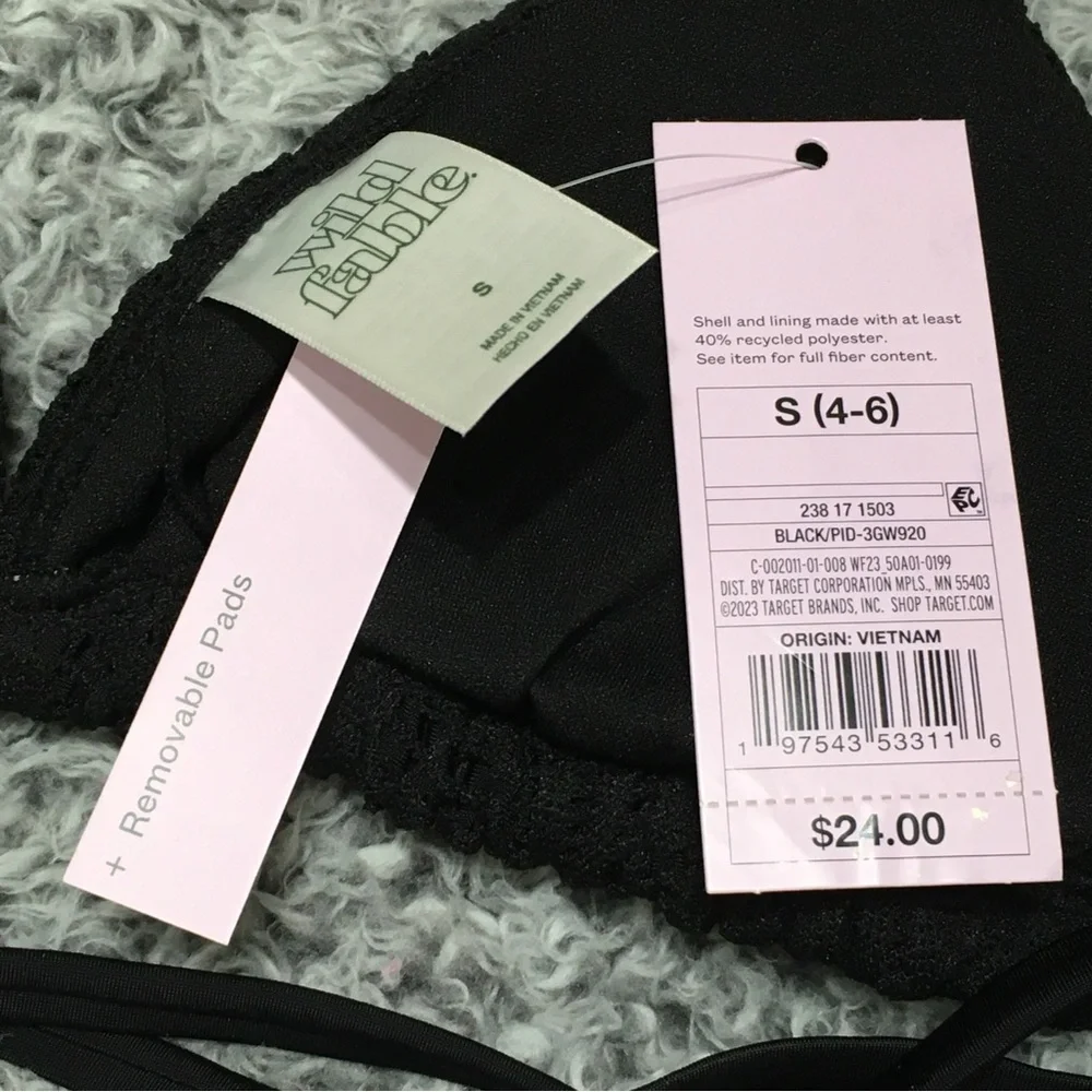 Wild Fable Size S (4-6) Black Removable Pads Triangle Front Tie Bikini Top